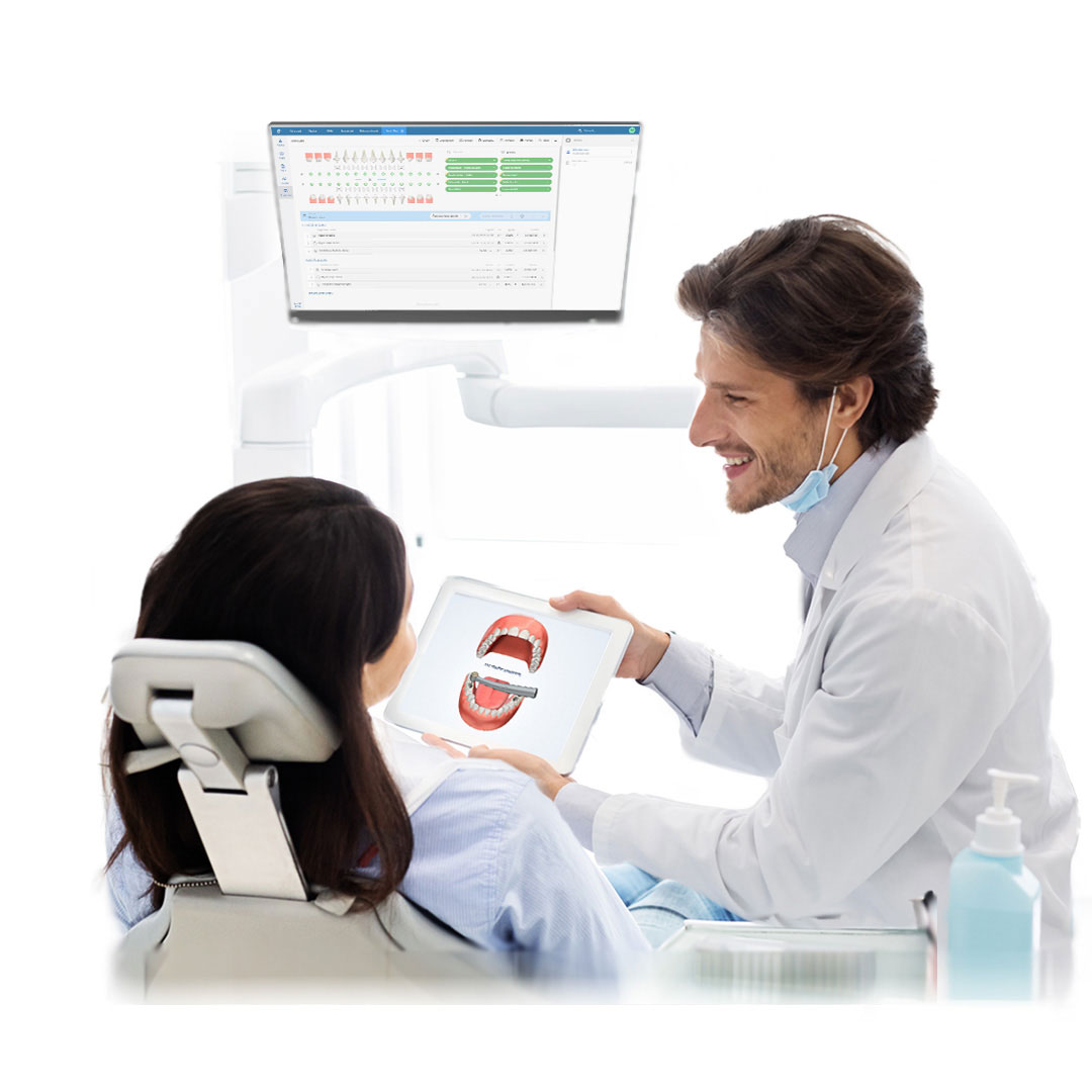 PlanMaster fogászati szoftvert használ a fogorvos a rendelőben.